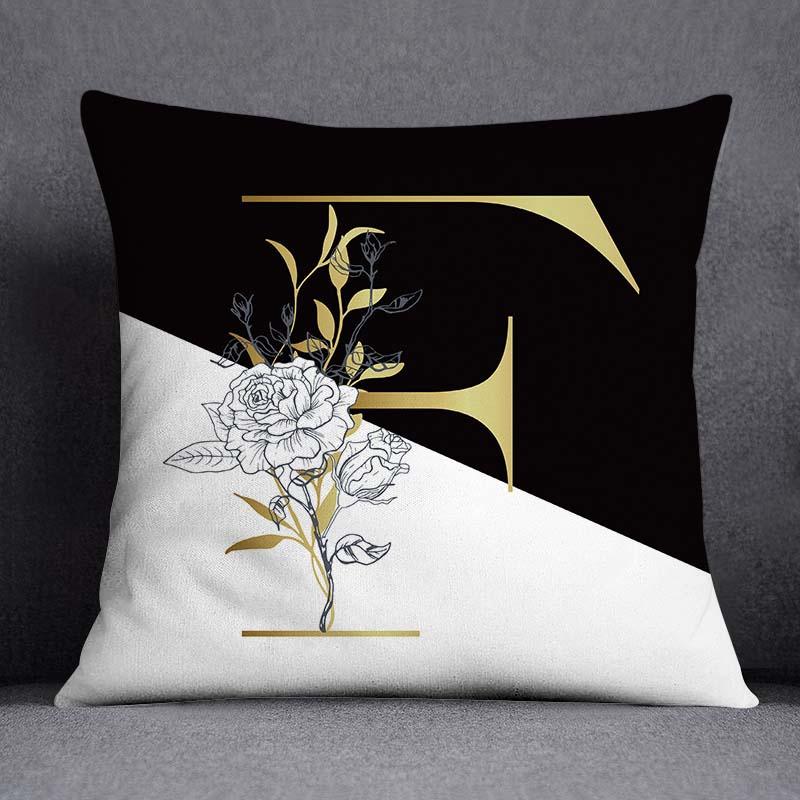 Golden Lace Letter Series Pattern Decorative Pillowcase, Square Home Office Decoration (45Cm * 45Cm)