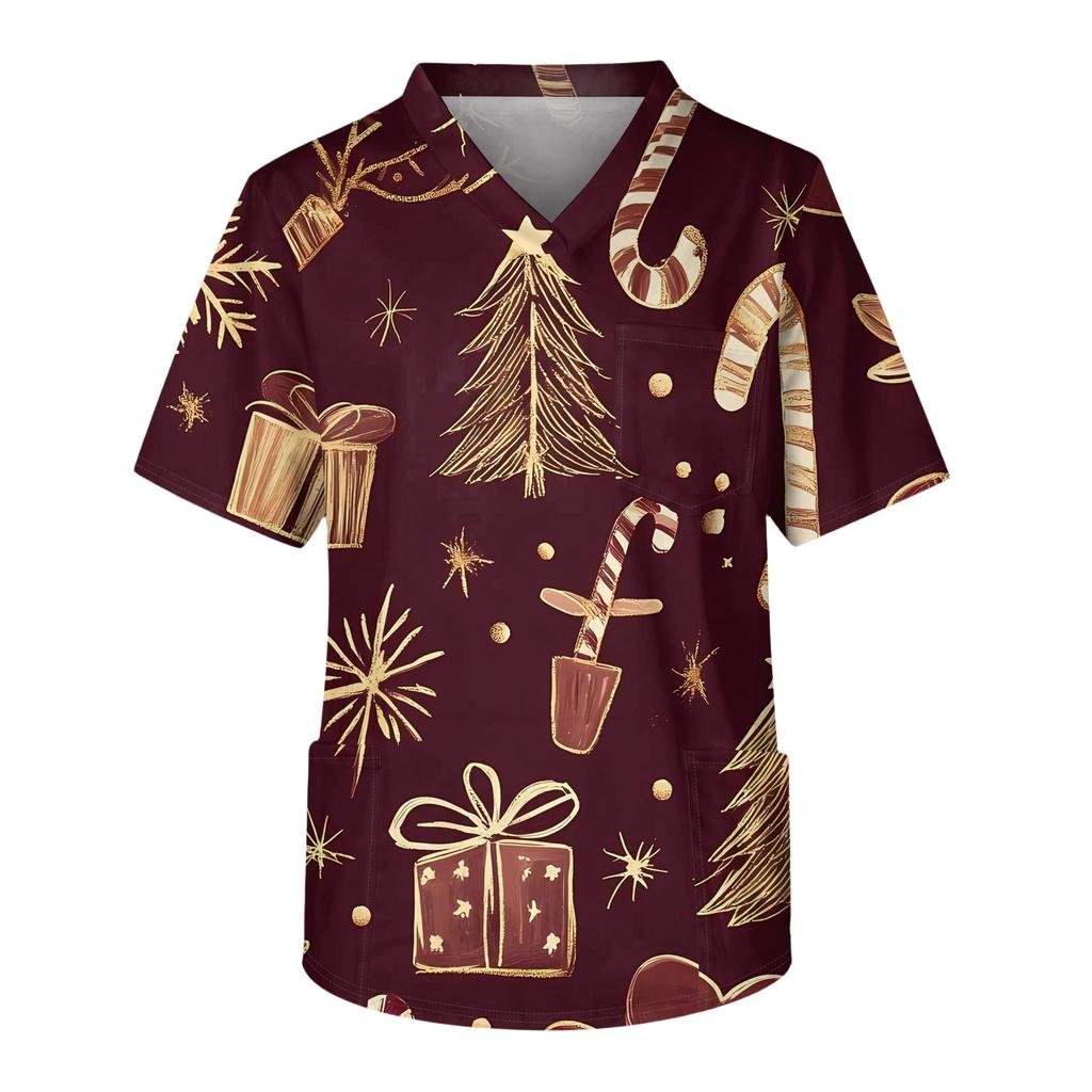 Men's Casual Short-Sleeved V-Neck Printed Front Pocket Top