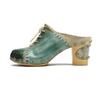 Johnature Genuine Leather Retro Outside Slippers Riveted Thick Heeled High Heels Slides Sandals Women Shoes
