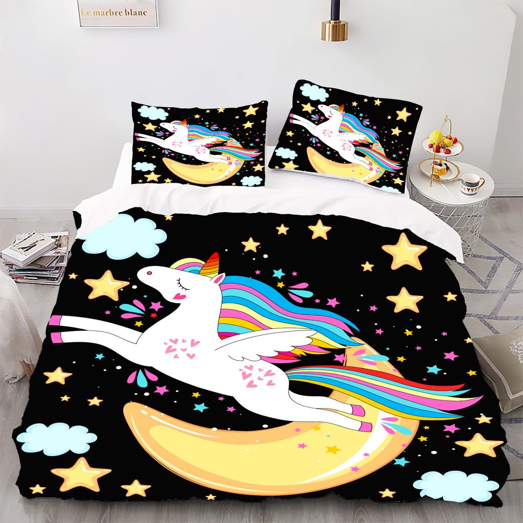 Cartoon Rainbow Unicorn Bedding Sets 135x200 Duvet Cover Set Pillowcases Queen Single Double Twin Size Bed Linen For Kids Girls