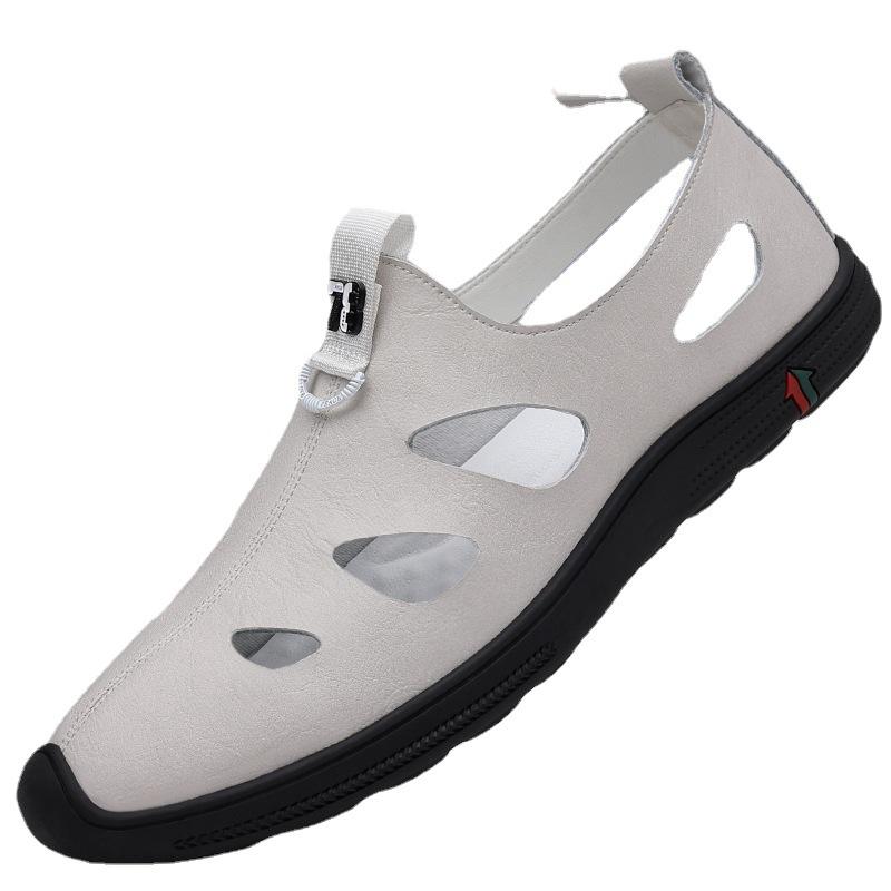 2025 léto nové pánské denní ležérní kožené boty pánské duté prodyšné děrované boty kožené sandály bílé 603