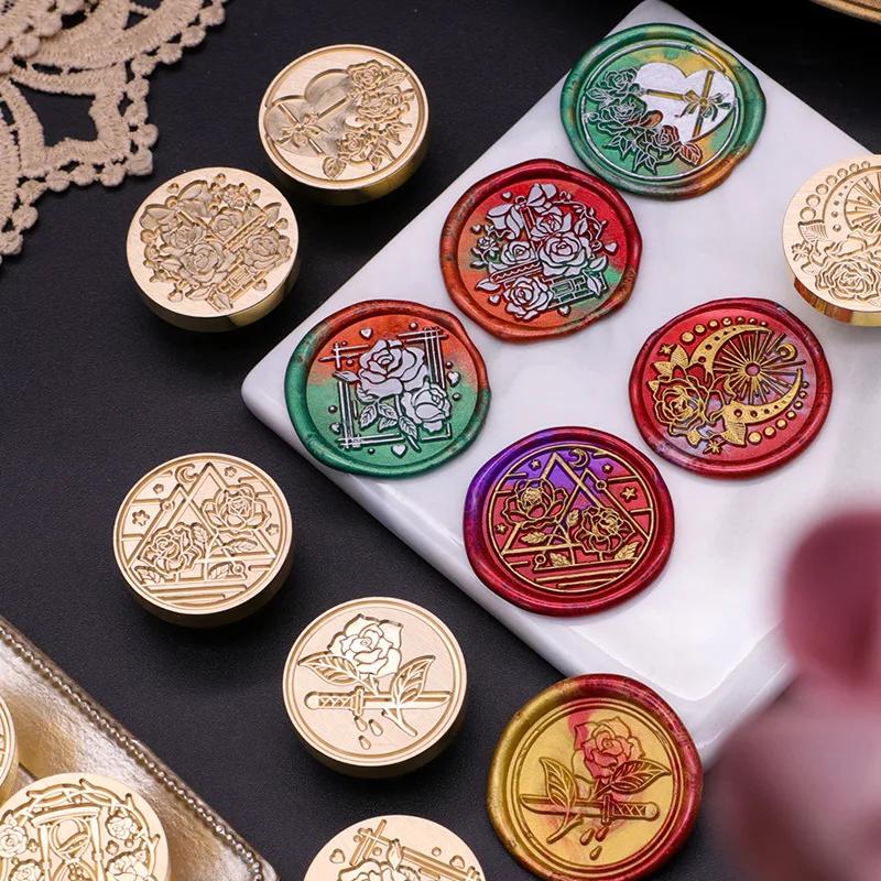 Wax Seal Stamp Heads Rose Pattern for Wedding Invitation Envelope Scrapbooking Flower Stamp for Card Making Craft Decoration