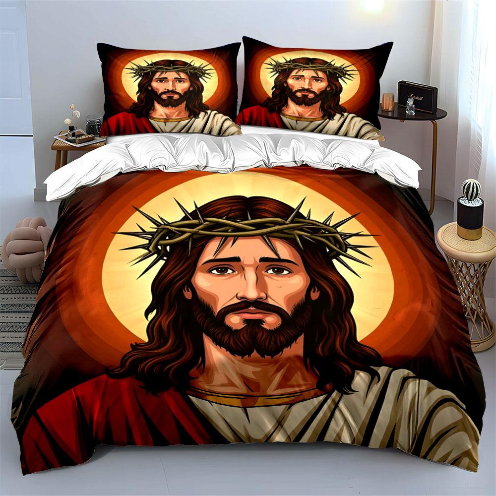 Haloed Jesus with Crown. Bedding Sets Duvet Cover Sets Duvet Covers Pillowcases(1 * Duvet Cover 2 * Pillowcases, Without Duvet Insert)
