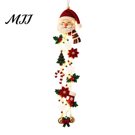 Warm Glowing Christmas Wall Decorations Door Hanger, Quilted Fabric Santa Snowman Tree Gingerbread Hanging Outdoor Porch Decoration for Holidays Light