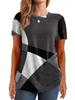 Women's Round Neck Long Sleeve Tunic Top Oversized Fit Urban Geometric Color Block Print Side Button Casual Polyester Blouse