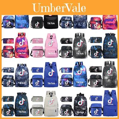 Tik Tok 3pcsset Blue Galaxy Backpack Schoolbag Shoulderbag Pencilbag Women Kids
