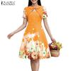 Women Summer Round Neck Casual Short Sleeve Print Dress Holiday