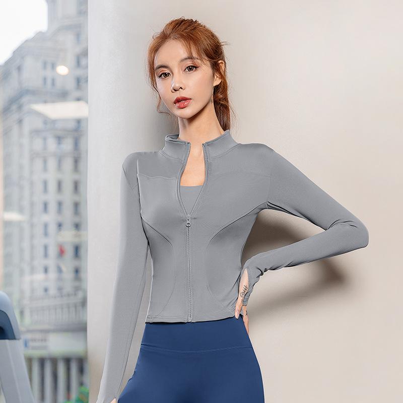 Sunscreen clothing Spring Internet celebrity fitness jacket women's zipper slim-fit quick-drying long-sleeved tight sports yoga clothing top