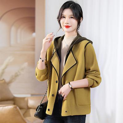 Autumn and Winter New Mom's Fake Two Jackets, Middle Aged Women's Style Hooded Top, Western Style Woolen Knitted Outwear
