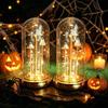 Scary Lighted Sculpture Halloween Indoor Light Up Ghost In Dome Cloche, Cute 3 Mini Figurine Decorative Night with Warm LED for Party Home Table
