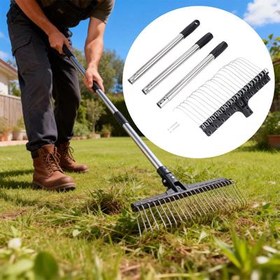 Garden Rake with Long Handle, Tool, Leaf for Collecting Grass Clippings