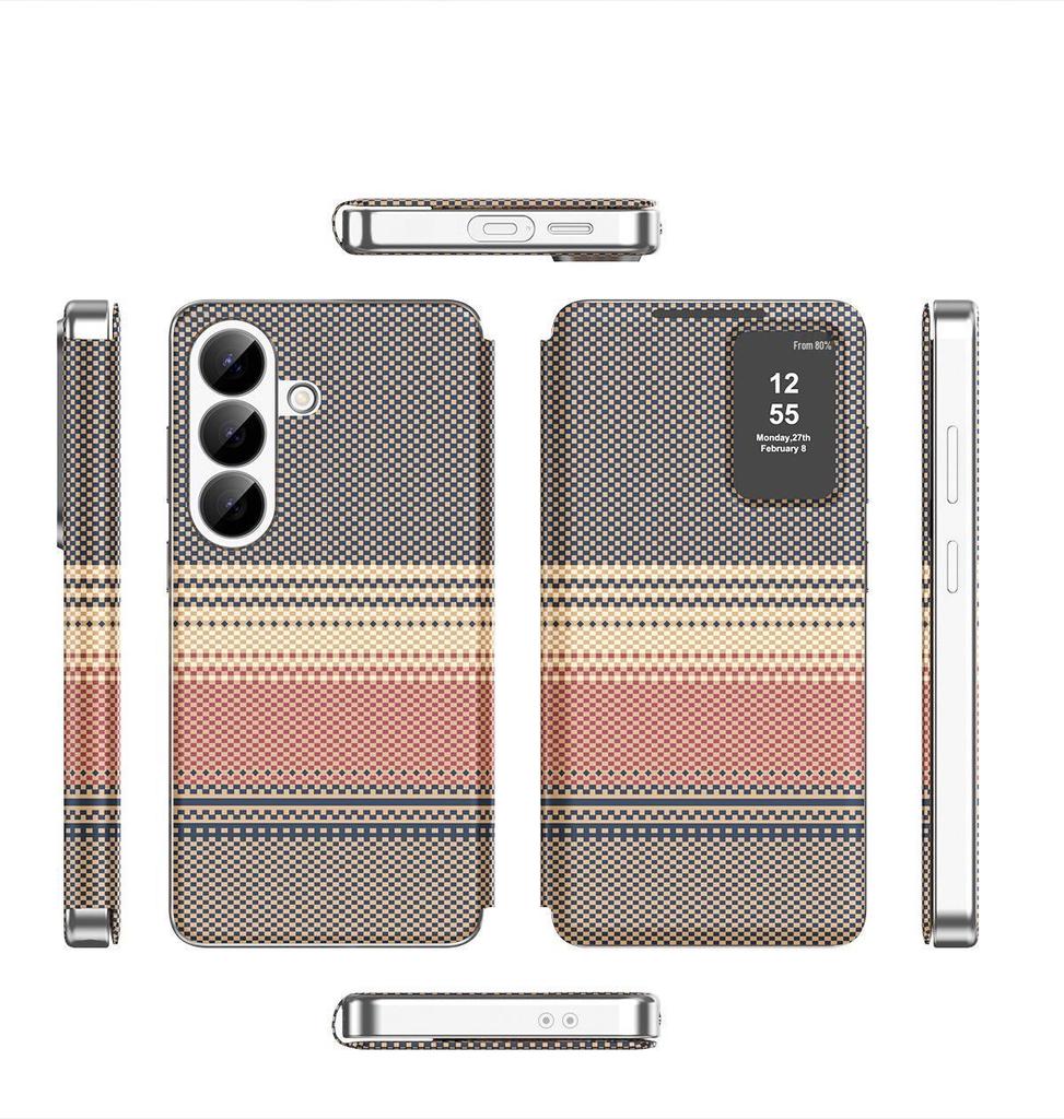 Samsung Galaxy A57 Leather Flip Case with Smart Window & Card Slot, Iridescent & Anti-Fall Design.