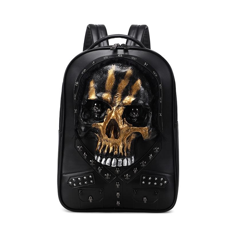 Skull 3D Stereo PU Double Shoulder Backpack for Men and Women