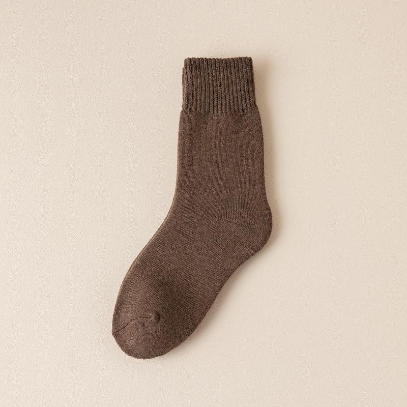 5Pcs/10pcs Autumn and Winter Cotton Socks Women's Mid-tube Solid Color Thickened Fleece Warm Terry Socks
