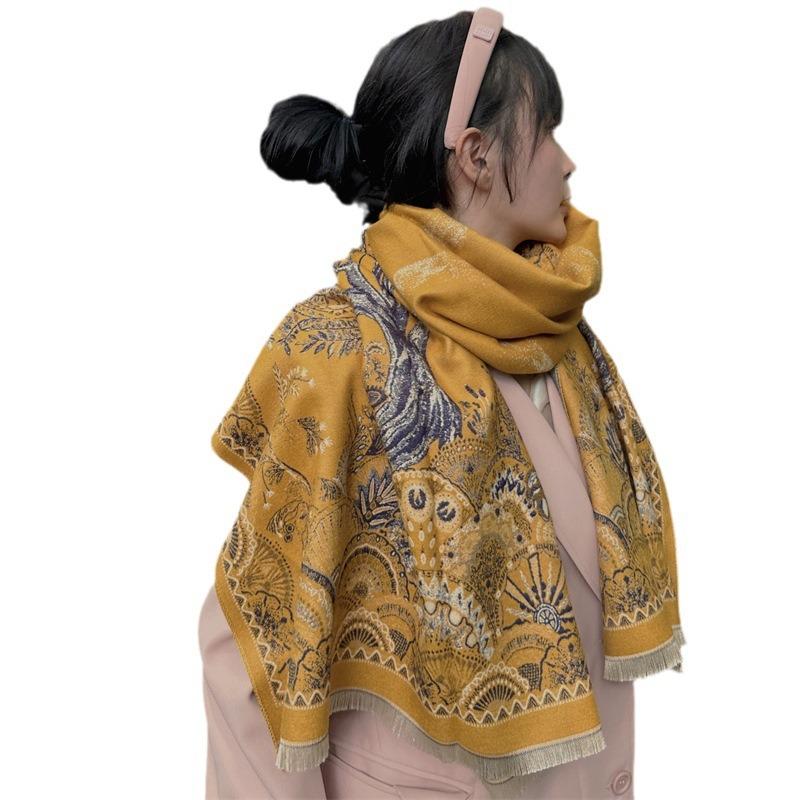 Retro Shenshu Imitation Cashmere Scarf for Women's Dual-purpose Thickened Warm Autumn and Winter Student Scarf Air Conditioner Shawl