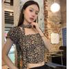 Women’s Slim Fit Leopard Print Bubble Short Sleeve Summer Top