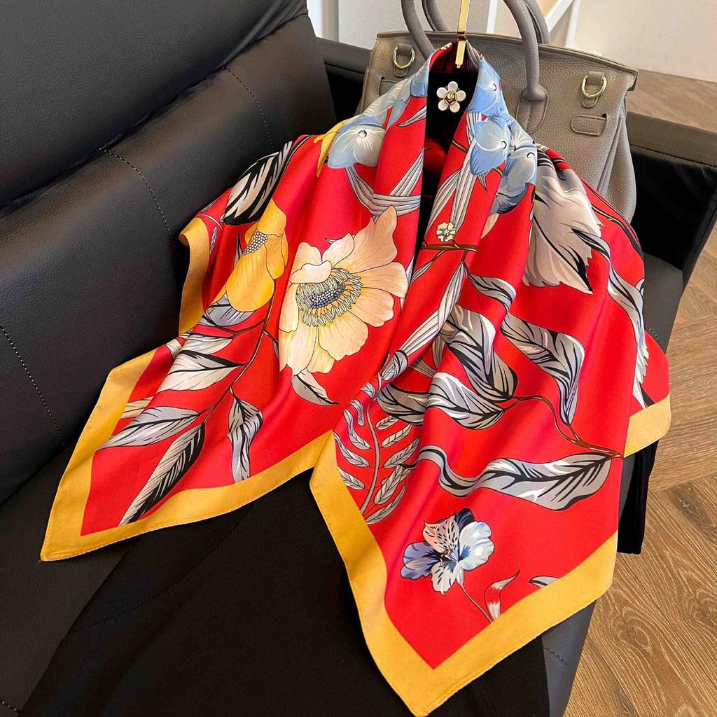 91Cm square scarf silk scarf women's new literary and fashion scarf accessories autumn and winter retro versatile shawl