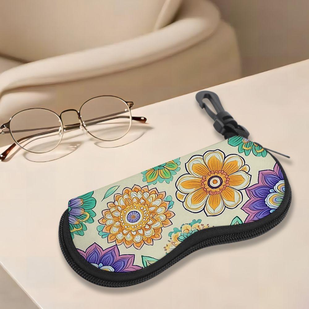 2D-Bohemian Floral Pattern Glasses Case, Zipper Sunglasses Case, Portable Protective Eyewear Box, Travel Accessory For Women Girl Daily Use