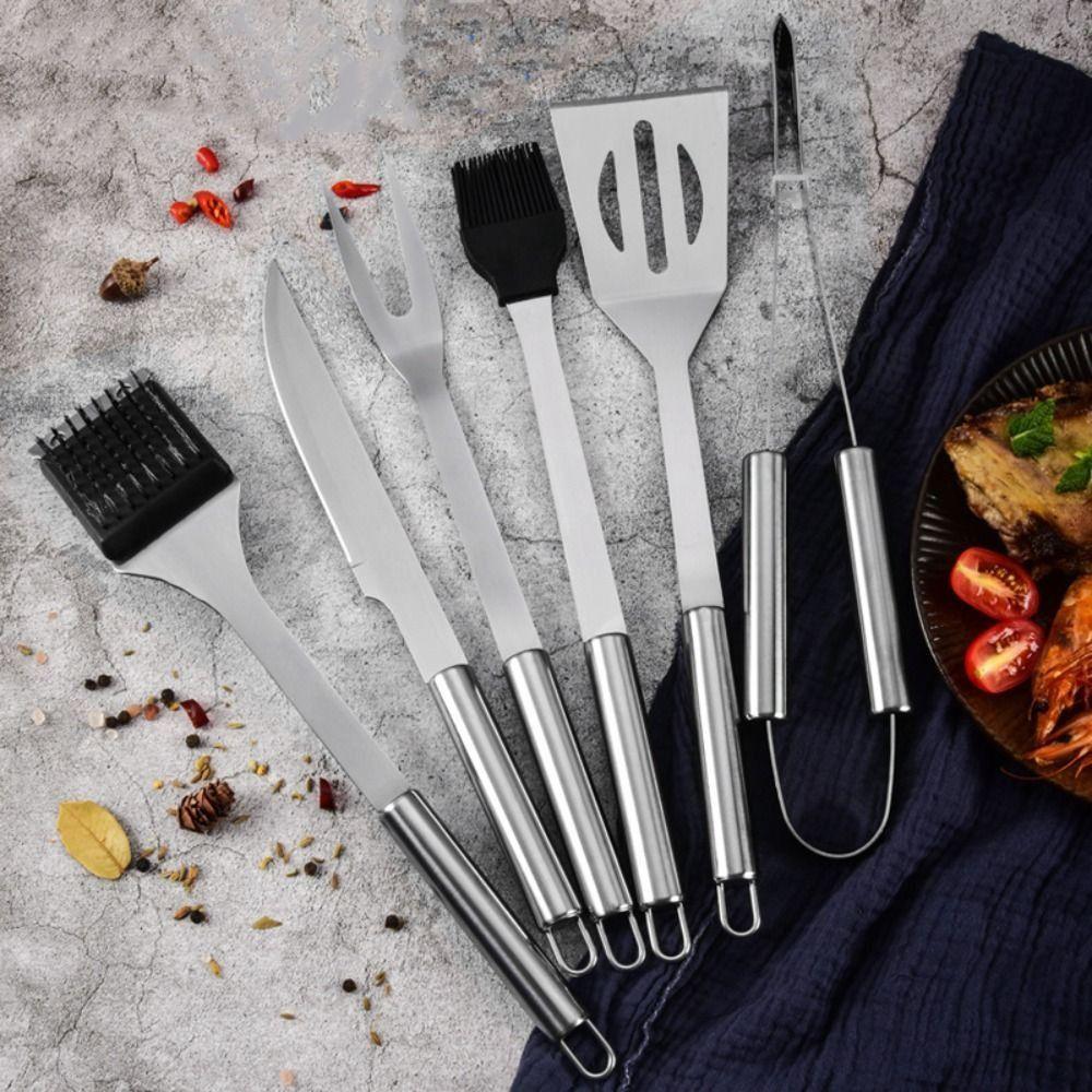 

3/5/6pcs Stainless Steel BBQ Grill Tool Set with Bag Grill Utensils Set Outdoor
