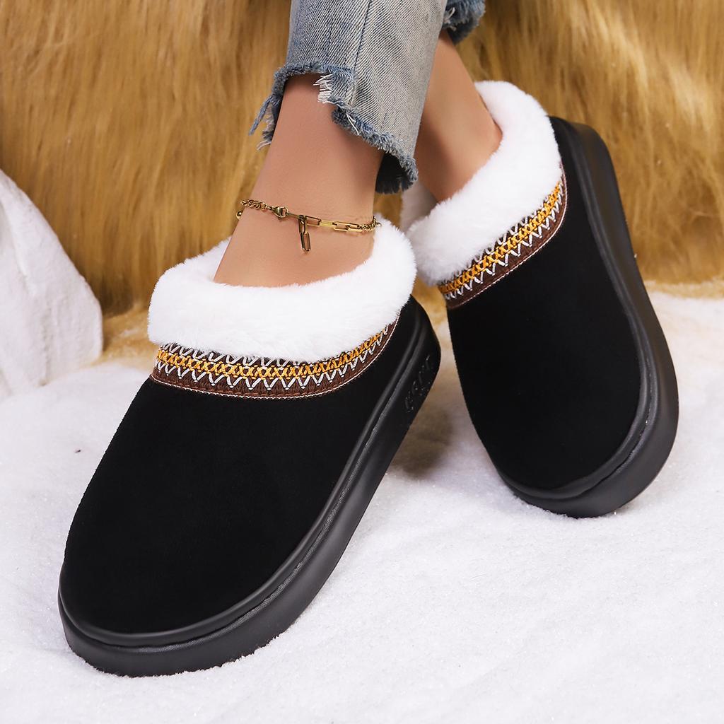 Autumn and Winter Lace Ethnic Style Fashionable Cotton Bags and Couple's Warm Cotton Slippers for Indoor and Outdoor Use