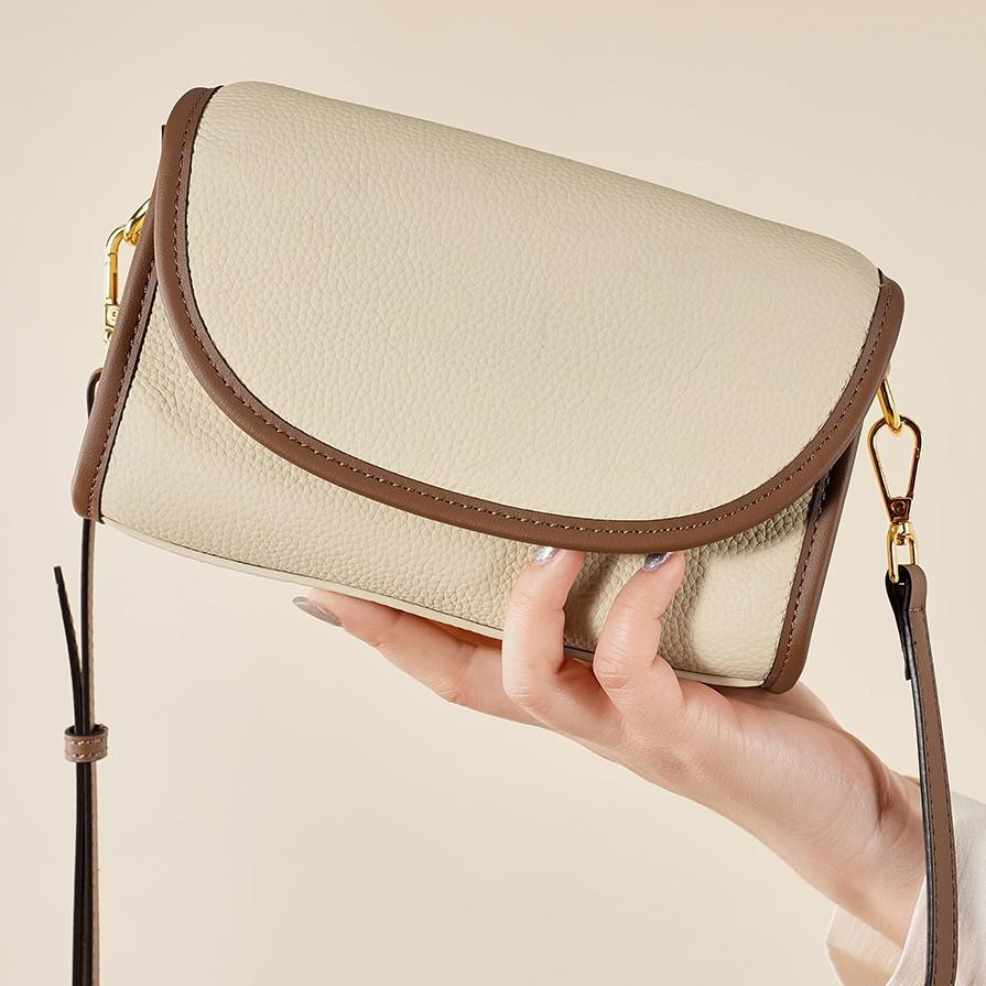 

2025 Genuine Leather Crossbody Handbag: Fashionable Color-Block, Niche Style, Light Luxury, Large Capacity for Women 20.5x8.5x11 cm
