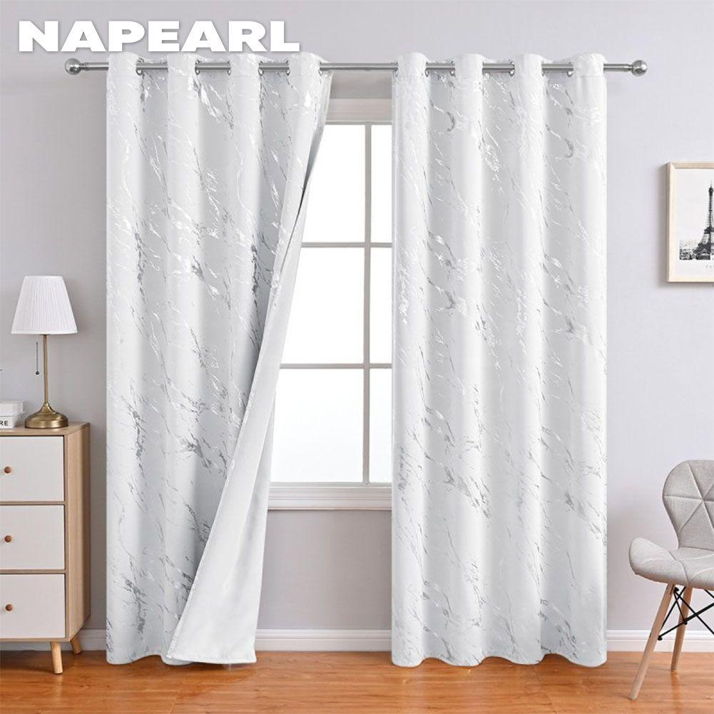 1PC NAPEARL 80% Blackout Fashionable and Minimalist Curtains with Silver and Marble Texture for Living Room Bedroom Balcony Window Home Decor
