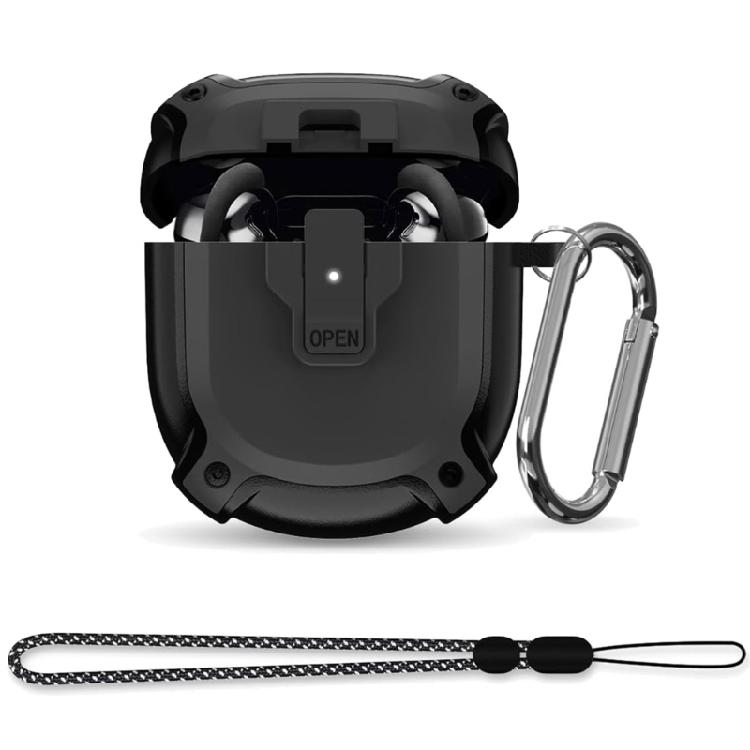 Защитный чехол из ПК+ТПУ для наушников Earbuds II 2022, пылезащитный чехол для Bluetooth-совместимых наушников с карабином чёрный
