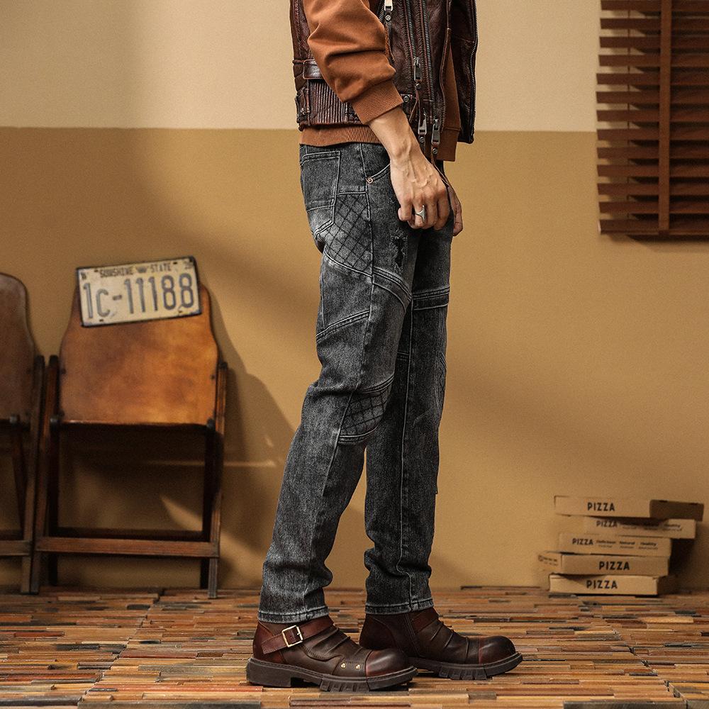 Trendy retro jeans cycling new stretch slim leggings high street locomotive casual ripped patch pants