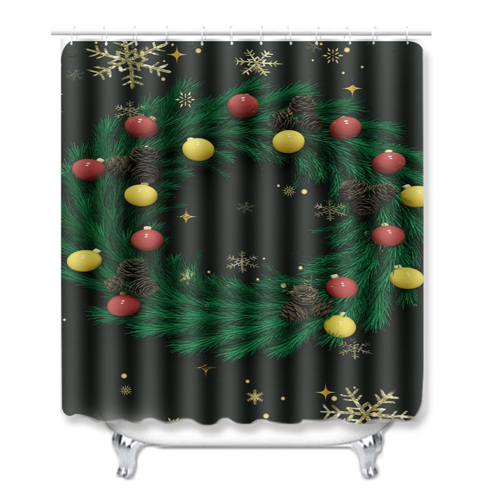 Christmas Shower Curtain Floor Mat Combination Four-Piece Set Bathroom Toilet Carpet Shower Room Mat Foot Mat