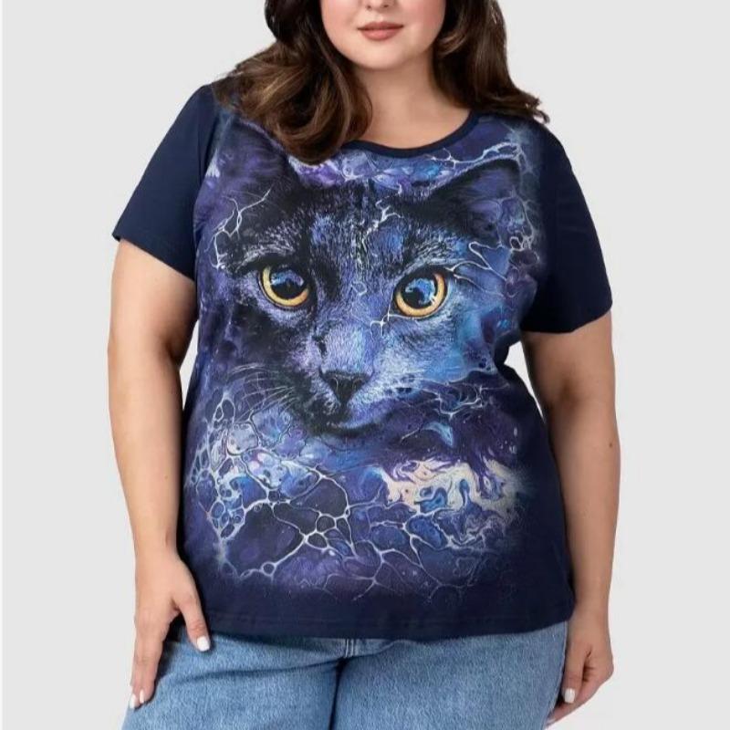 T-shirt da Donna Estive Casual Manica Corta Top Girocollo T-shirt Moda Streetwear Abbigliamento Oversize Femminile T-shirt con Gatto Cartone Animato