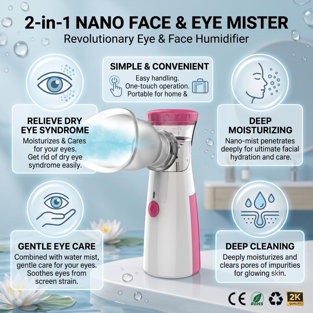 Eye Steam Device Eye Mister for Dry Eye Heated Eye Steam Sprayer for Moisturize Eye Treatment Portable Mini Soothing Steamer Eye Care Relieve Fatigue