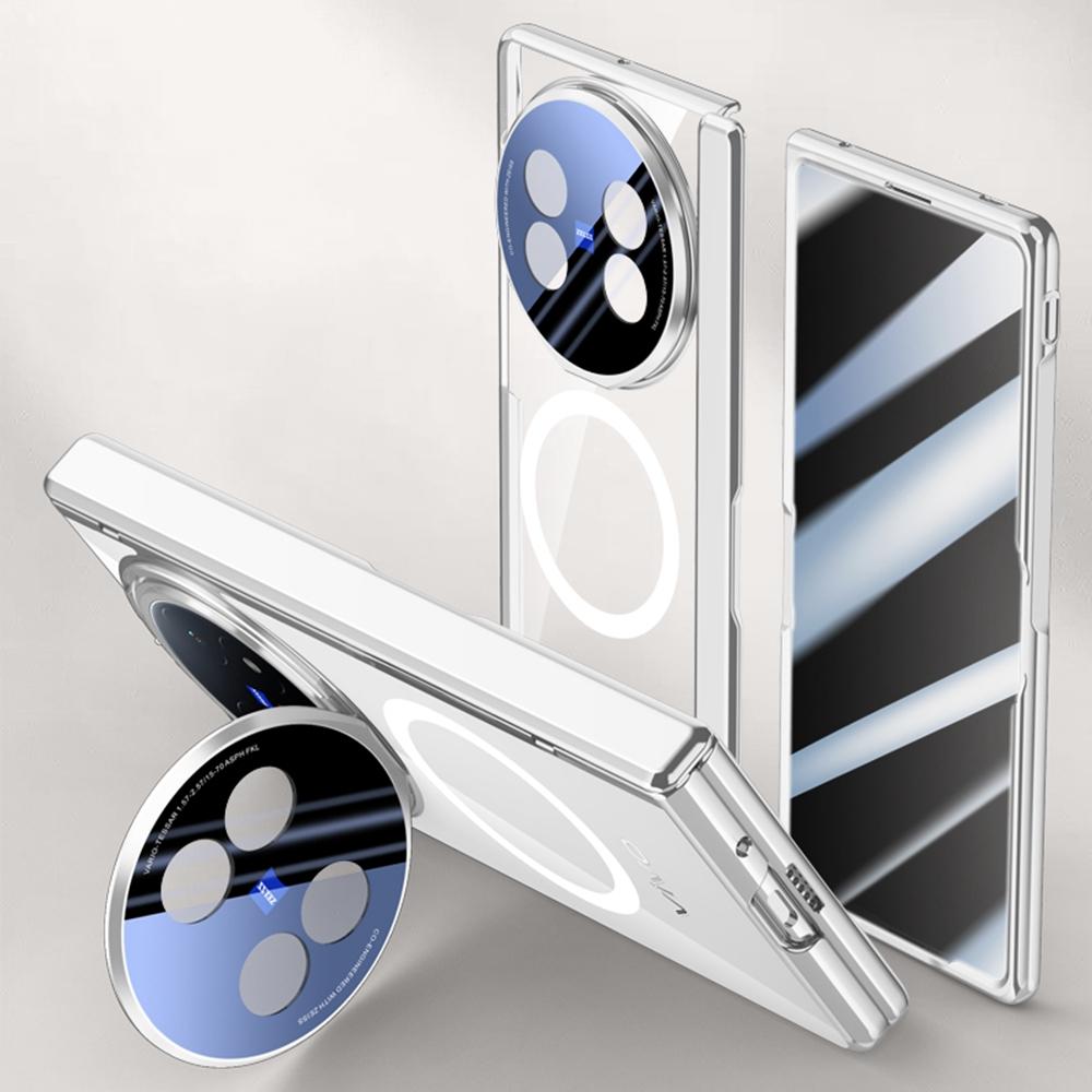 For vivo X Fold5 5G Magnetic Case PC+Acrylic Phone Cover with Anti-Spy Screen Protector,Lens Kickstand