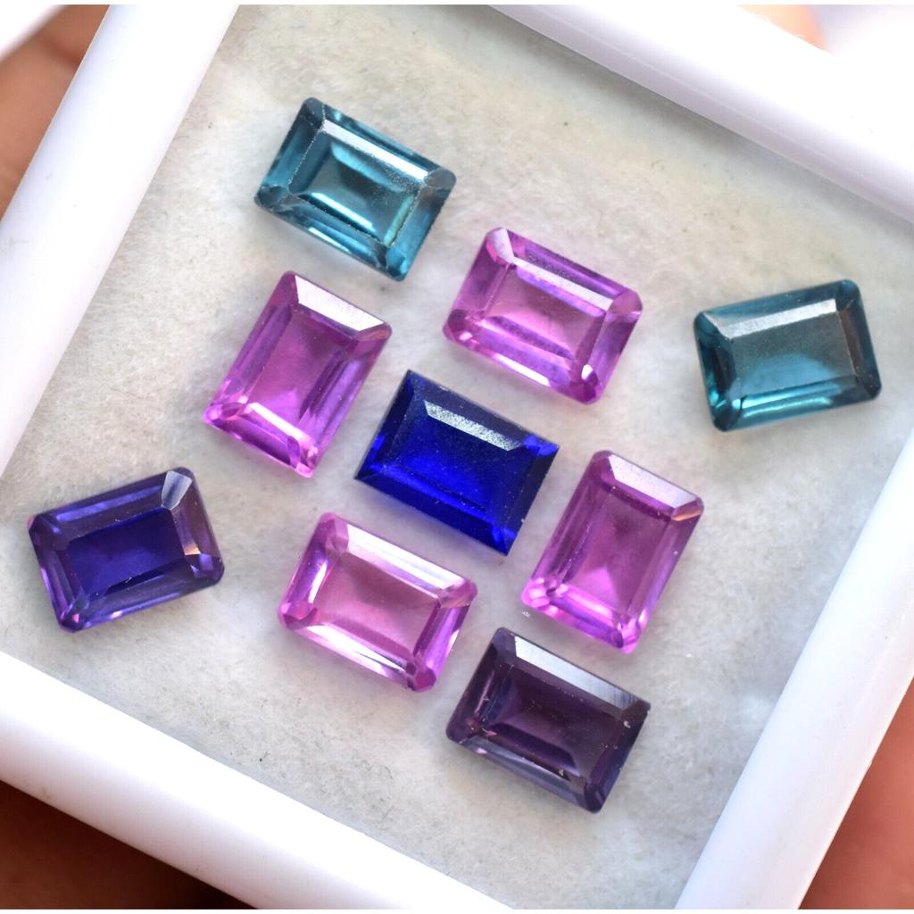 8 Pcs Natural Mix Sapphire   Loose Gemstone Emerald 7x5 Mm Lot