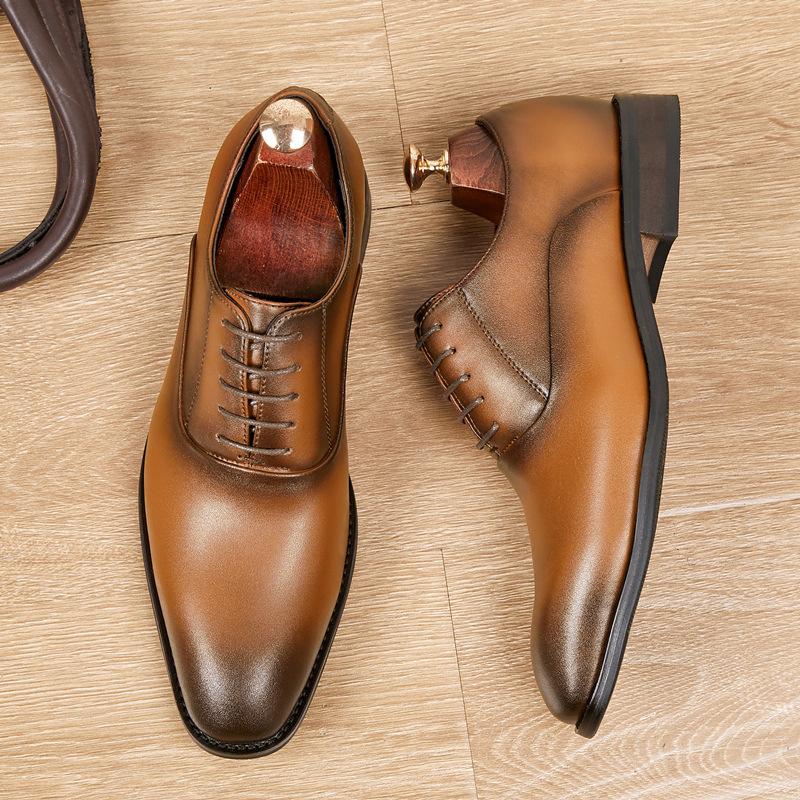 Leather Shoes Men's Genuine Leather 2025 New Japanese Gentleman Business Dress Leather Shoes Youth Casual Wooden Root Oxford Single Shoes