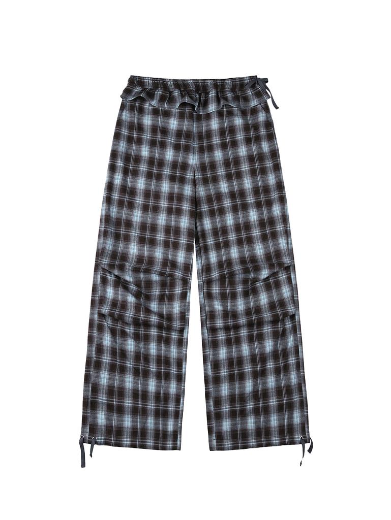 Tuomio Frill Layered Check Pants [Blue]