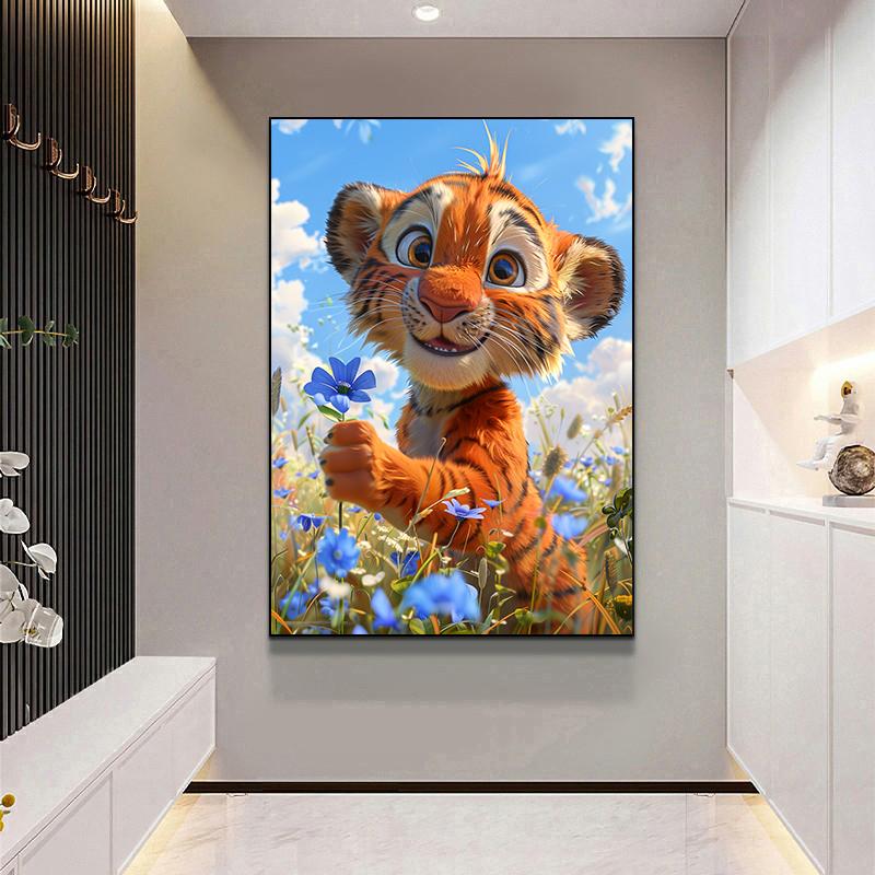 5d DIY Diamond Painting Cross Stitch Cute Animal Tiger Diamond Embroidery Mosaic Child Full Round Drill Home Decor Crafts