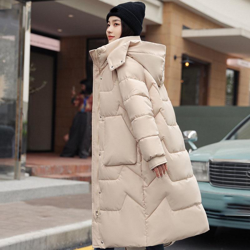 Women's Plus Size Winter Padded Thickened Casual Down Jacket Solid Colour Long Zipper Warm Outerwear