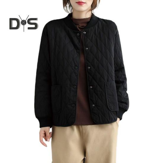 

Женская куртка с воротником-стойкой, длинным рукавом, ромбовидной текстурой, однобортная модель, эластичные манжеты, однотонные карманы, спортивное женское пальто M чёрный