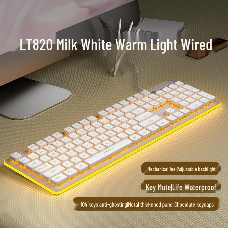 Ultra-Quiet Illuminated Mechanical Feel Wired Keyboard & Wireless Mouse Set for Office & Tablet Use