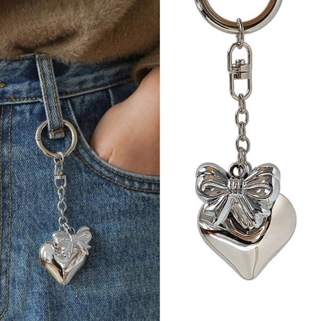 Bowknot Heart Pendant Keychain Big Heart Keyring Hanging Decorations for Car Key Backpack Bag Purse Jewelry Accessory