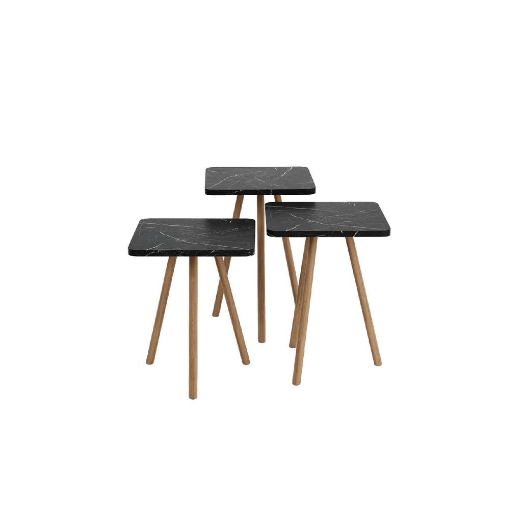 Triple Nesting Coffee Table Wooden Legs Square Design Pine Pattern