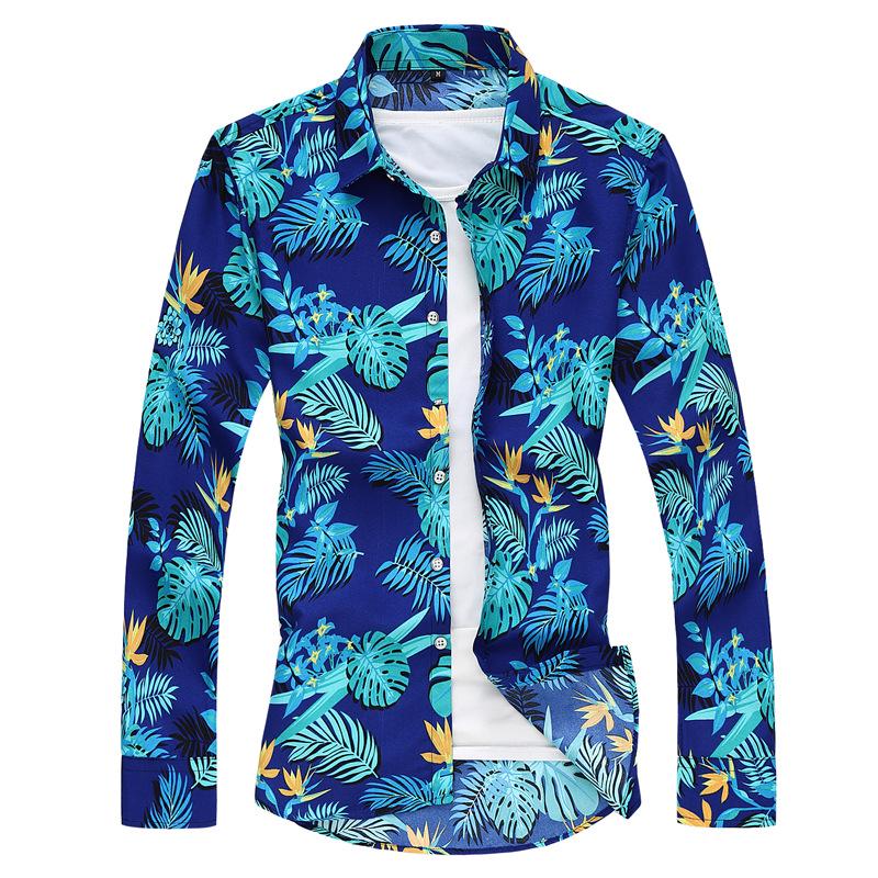 Men's Youth Floral Print Long Sleeve Shirt, Plus Size, Spring/Autumn Collection - Handsome & Casual Style