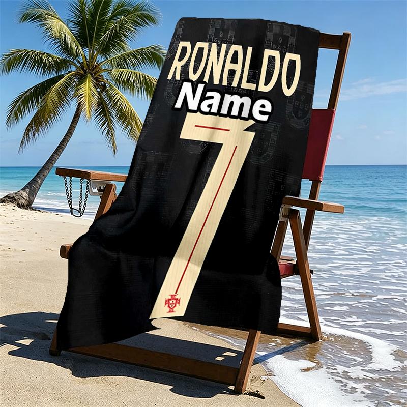 Custom Name Personalized Cristiano Ronaldo Print Beach Towel, for Trip Camping Beach Party Home Decor, Birthday Gift for Family & Friends