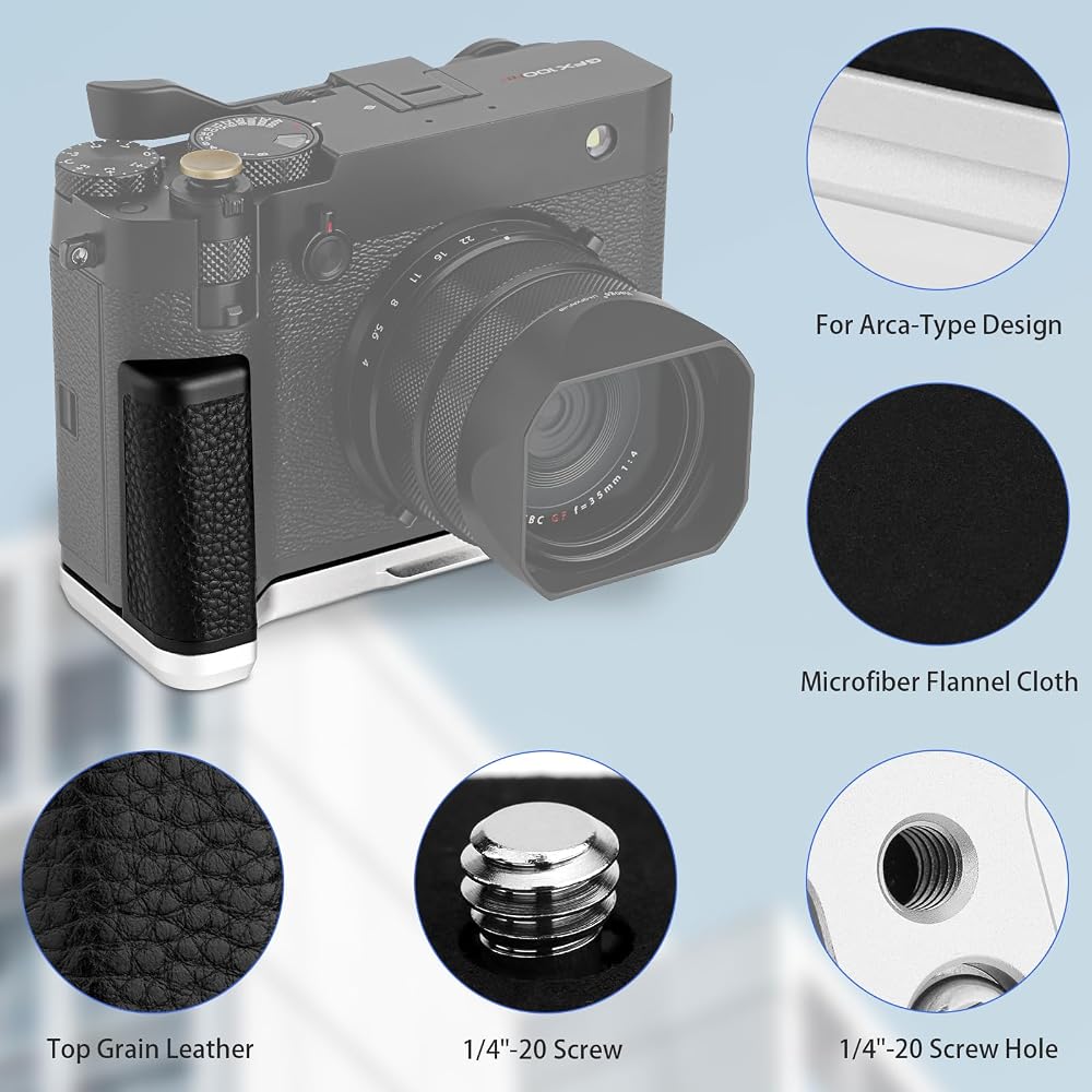 Haoge Handle Hand Grip for Fujifilm GFX100RF Camera Body, L-shaped Grip Bracket, Silver Bottom, Quick Release Plate