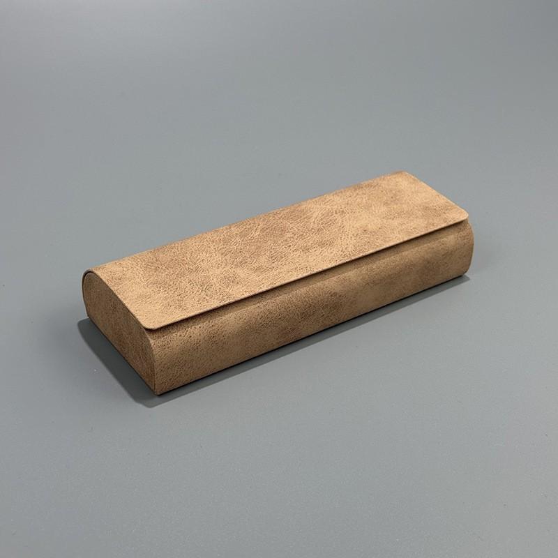 Solid color retro anti-pressure sheep bar pattern handmade glasses case, high value, light luxury design sense, flip cover storage box