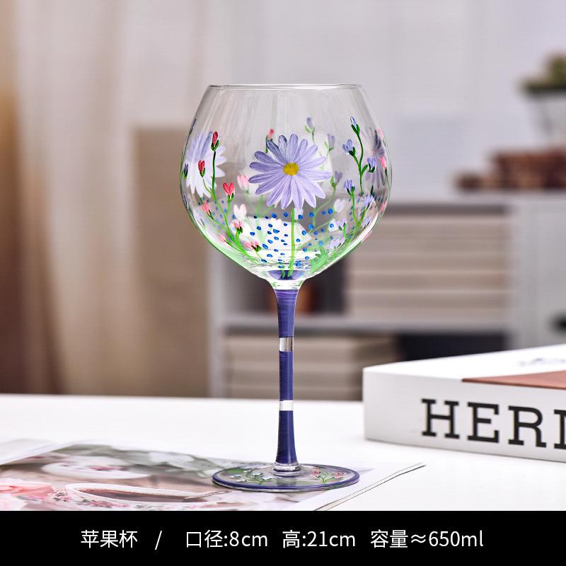 Hand-painted Glass, Painted Red Wine Glass, Big Belly Wine Glass