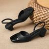 Fashion Black Square Toe Mid Heel Pumps Women Fashion Back Strap Brand Designer Shoes Elegant Cozy Commuter Office Shoe Zapatos De Mujer