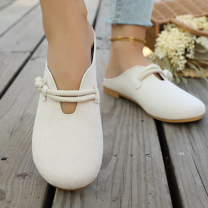Retro Comfort Closed‑Toe Women's Mule Slippers For Outdoor Wear, New Spring Korean‑Style Flat Slip‑On Loafer Slippers