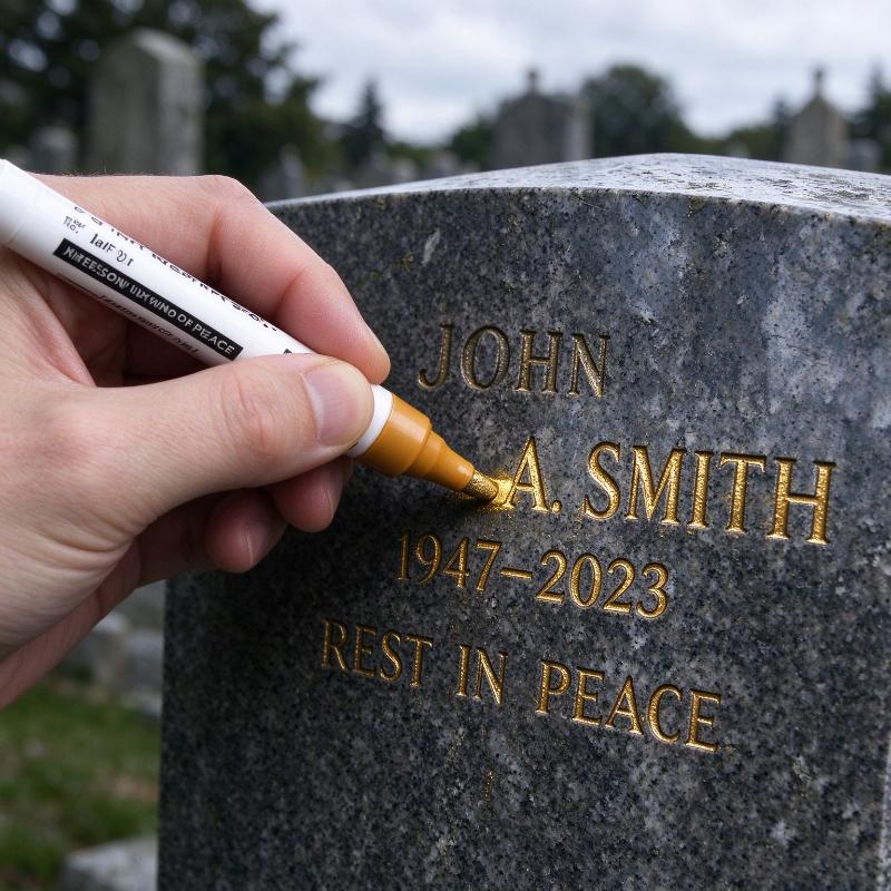 Tombstone Marker Pen Inscription Restoration Pen Oil Based Quick Dry Weatherproof Touch Up Paint Pen For Granite & Marble