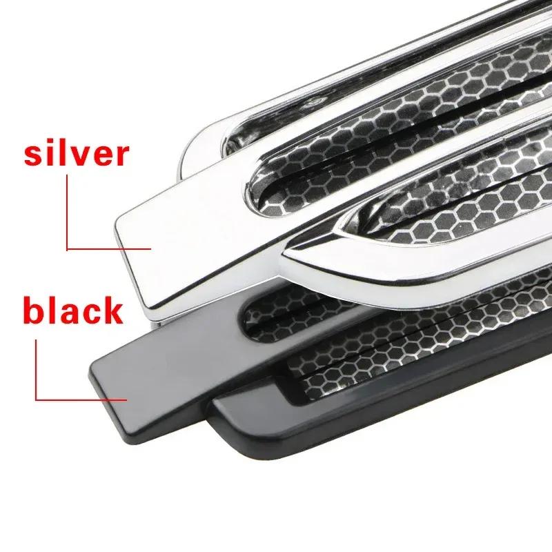 2PCS Universial Car Side Air Vent Fender Body Cover Outlet Intake Sticker Spoiler Grille Trim Exterior Accessories Black/Chrome